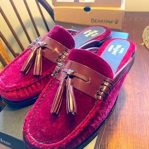 G H Bass & Co Weejuns Willow Mule in Burgundy Velvet and Leather 9